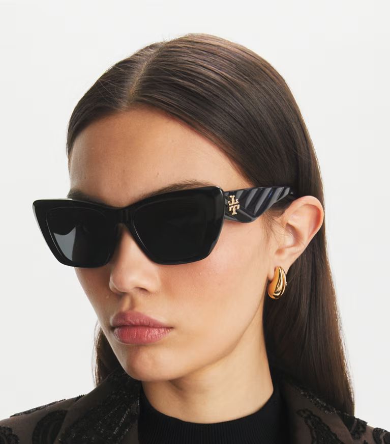 Patterned Blazer and Cat Eyes with Logo Detail — Cat Eye Sunglasses Outfits 2027