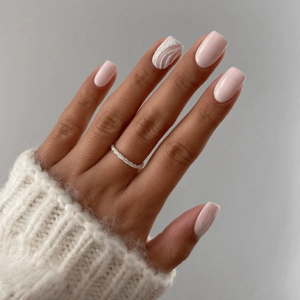 Shimmer Pink with White Swirl Accent Shimmer Pink with White Swirl Accent — Nails 2027 for Short Nail Beds