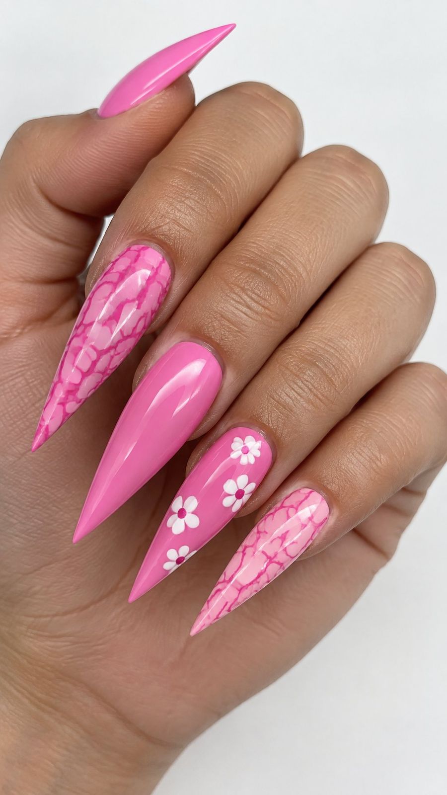 Bright Pink Marble Floral Stilettos Bright Pink Marble Floral Stilettos — Floral Stiletto Nails 2027