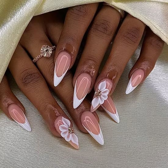 Sheer Pink French 3D Flower Stilettos Sheer Pink French 3D Flower Stilettos — Floral Stiletto Nails 2027