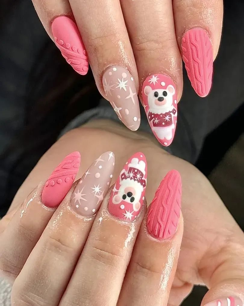 Polar Bear Cable Knit Almond Nails Polar Bear Cable Knit Almond Nails — Sweater Weather Nails 2027