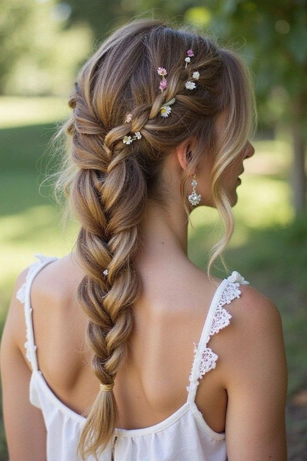 Chunky Braid With Floral Accents Chunky Braid With Floral Accents — Church Wedding Hairstyles 2027