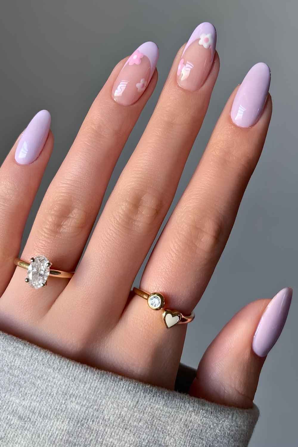 Sheer Nude French Tips with Pastel Florals — Pastel Oval Nails 2027