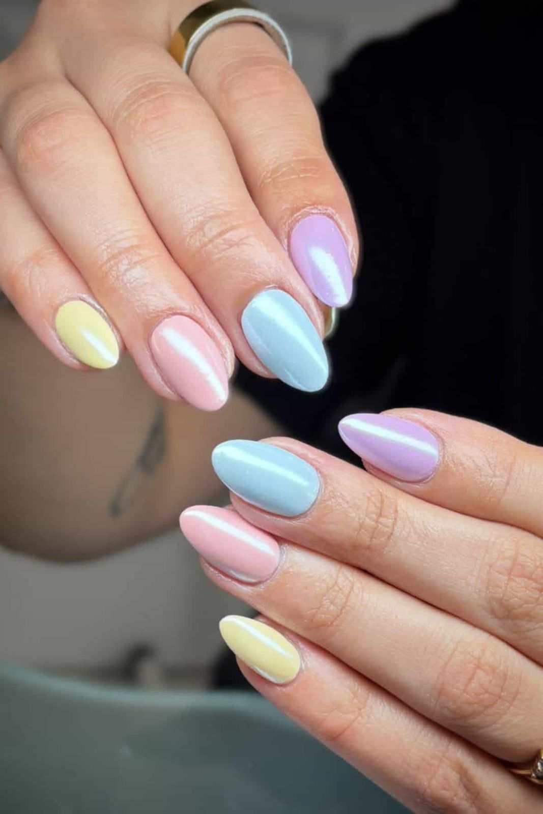 Mix of Pastel Shimmer Shades — Pastel Oval Nails 2027