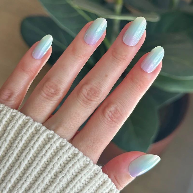 Pastel Ombre with Shimmery Iridescence — Pastel Oval Nails 2027