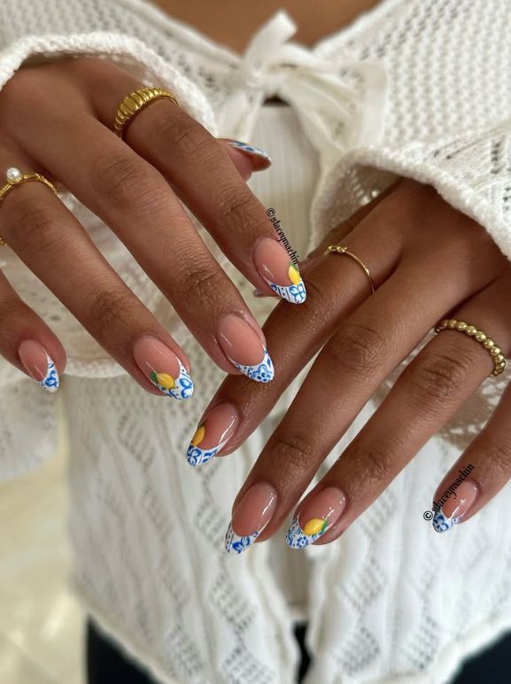 Long Almond French With Lemon Detail Long Almond French With Lemon Detail — Lemon Nails 2027