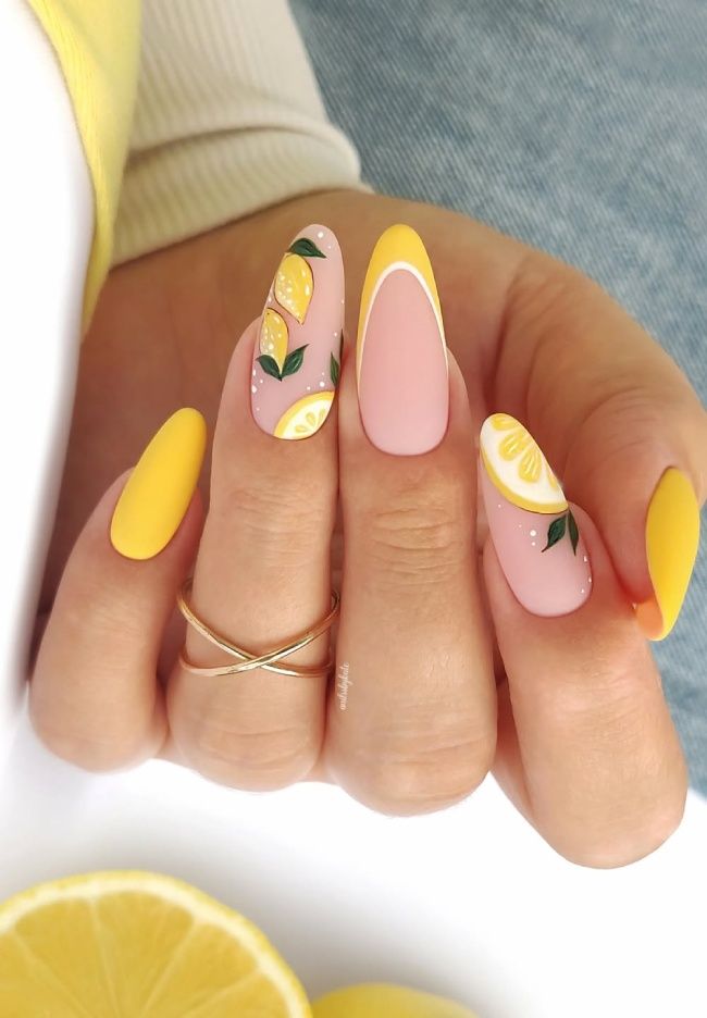 Matte Yellow French With Lemon Art Matte Yellow French With Lemon Art — Lemon Nails 2027