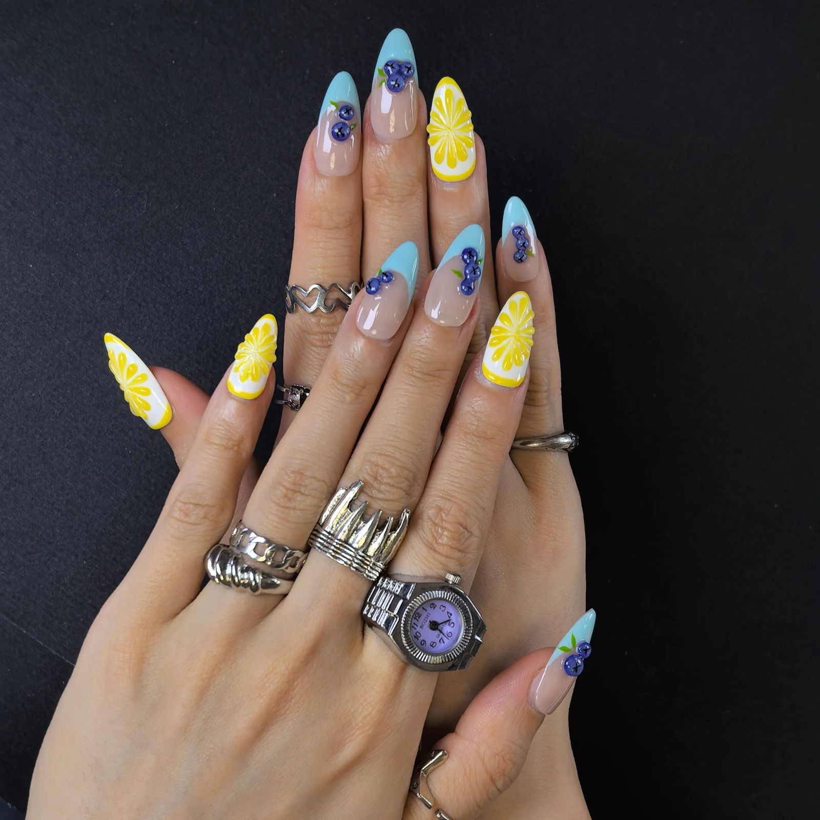 Long Stiletto 3D Lemon and Blueberry Long Stiletto 3D Lemon and Blueberry — Lemon Nails 2027