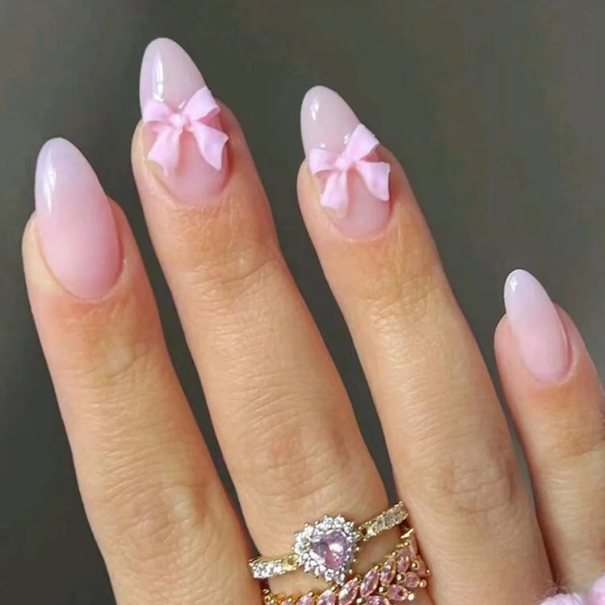 Milky Pink Jelly Almond with Satin Bows Milky Pink Jelly Almond with Satin Bows — Long Bow Nails 2027