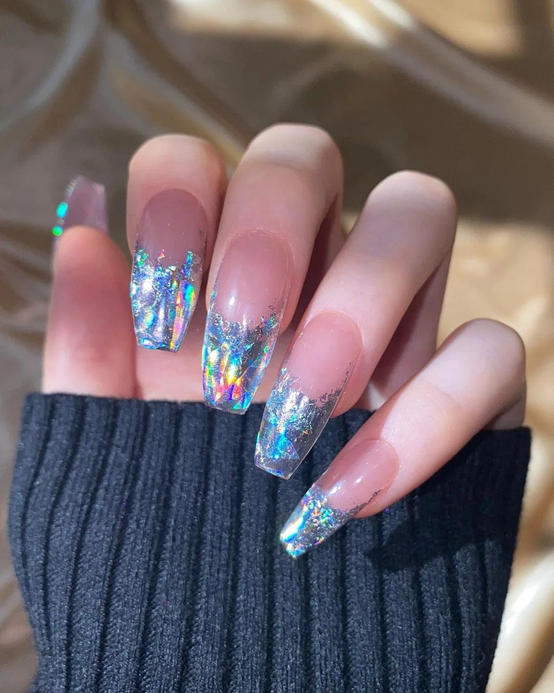 Pink Nude French Foil Tips Pink Nude French Foil Tips — Holographic Foil Nails 2027