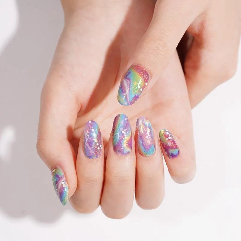 Visual Idea — Medium Oval Nails Display A Vibrant Visual Idea — Medium Oval Nails Display A Vibrant — Holographic Foil Nails 2027