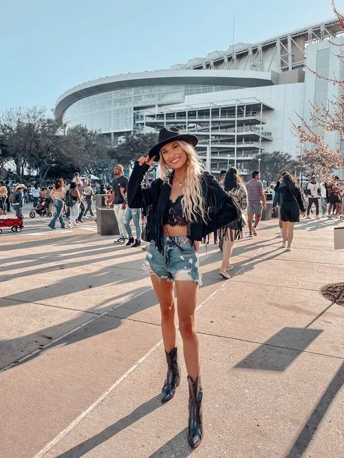Denim Shorts with a Fringed Jacket Statement Denim Shorts with a Fringed Jacket Statement — Country Concert Outfits 2027