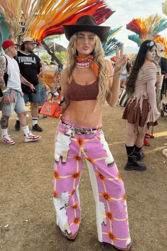 Bold Patterned Pants with a Simple Bralette Bold Patterned Pants with a Simple Bralette — Country Concert Outfits 2027