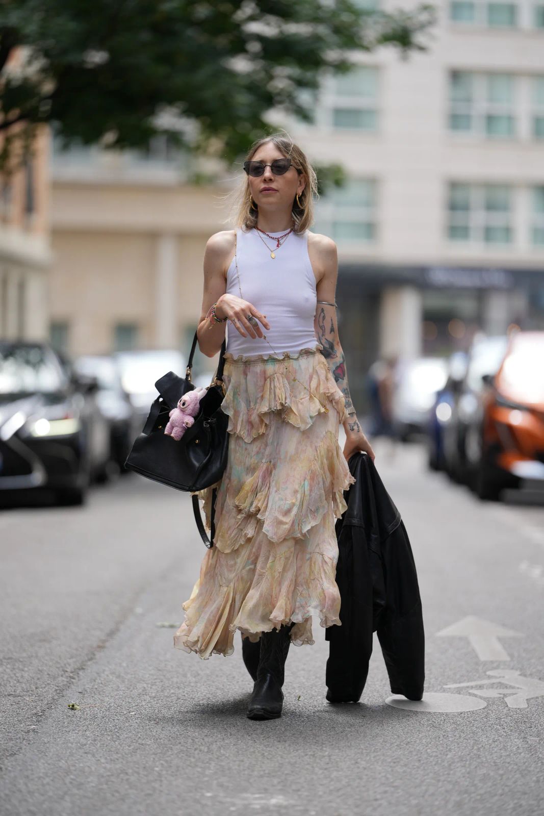 Floral Midi Skirt with a Leather Jacket Floral Midi Skirt with a Leather Jacket — Country Concert Outfits 2027