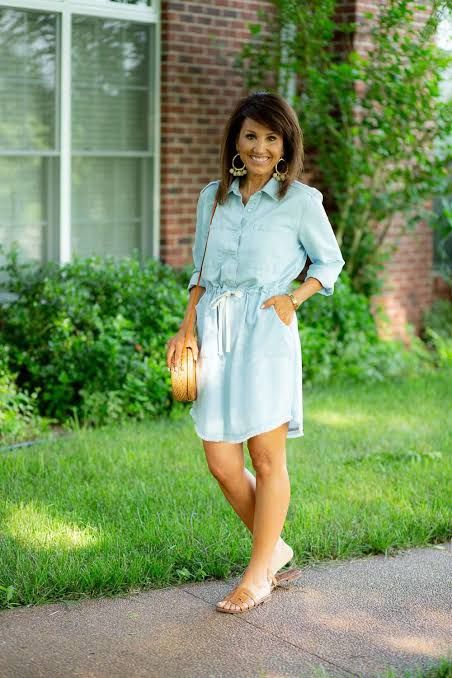 Light Blue Shirt Dress with Drawstring Waist — Church Outfits 2027