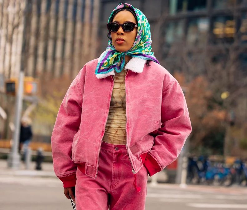 Playful Urban Edge: Pink Denim Set with Sherpa Collar Jacket — Cold Weather Outfits 2027