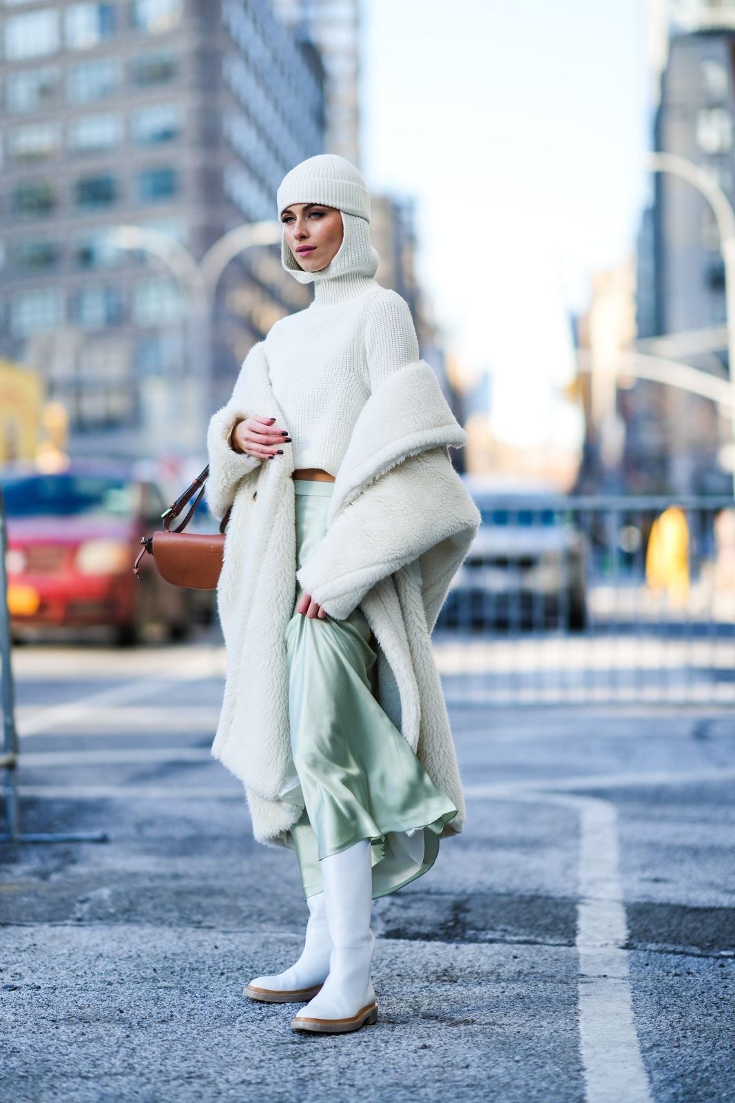 Cozy Cream Fuzzy Coat with Pale Green Skirt Cozy Cream Fuzzy Coat with Pale Green Skirt — Cozy Winter Outfits 2027