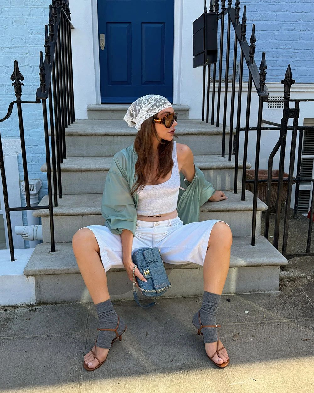 Sheer Light Green Jacket Over White Denim Shorts Sheer Light Green Jacket Over White Denim Shorts — Jelly Aesthetic Outfits 2027