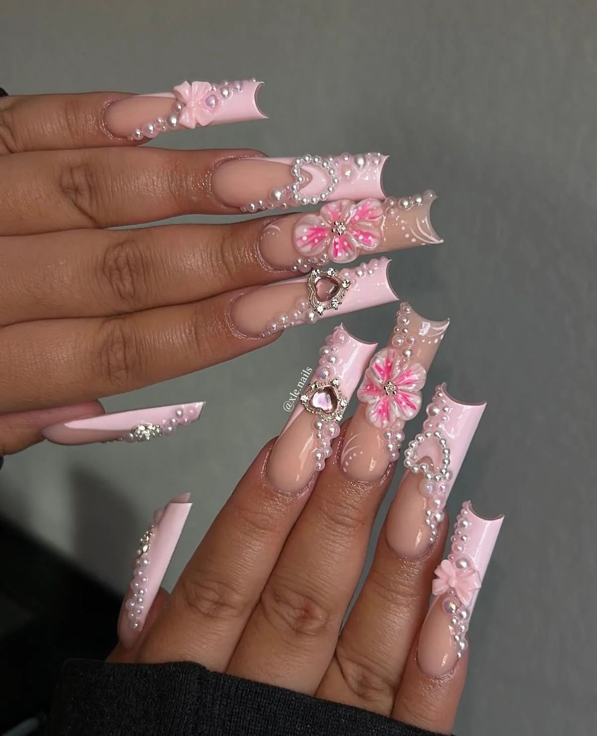 3D Floral Pearl Square Nails 3D Floral Pearl Square Nails — Baddie Nails 2027