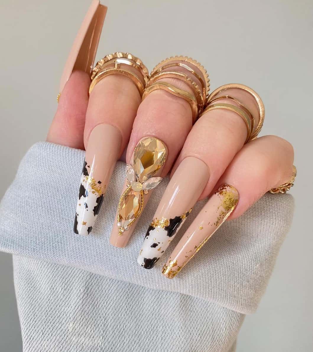 Nude Cow Print Gem Stiletto Nails Nude Cow Print Gem Stiletto Nails — Baddie Nails 2027