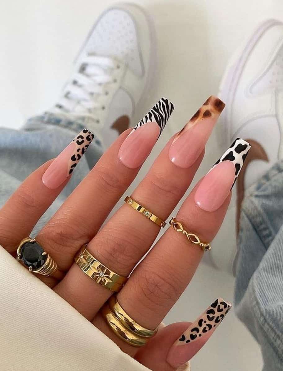 Mixed Animal Print French Tip Coffin Nails Mixed Animal Print French Tip Coffin Nails — Baddie Nails 2027