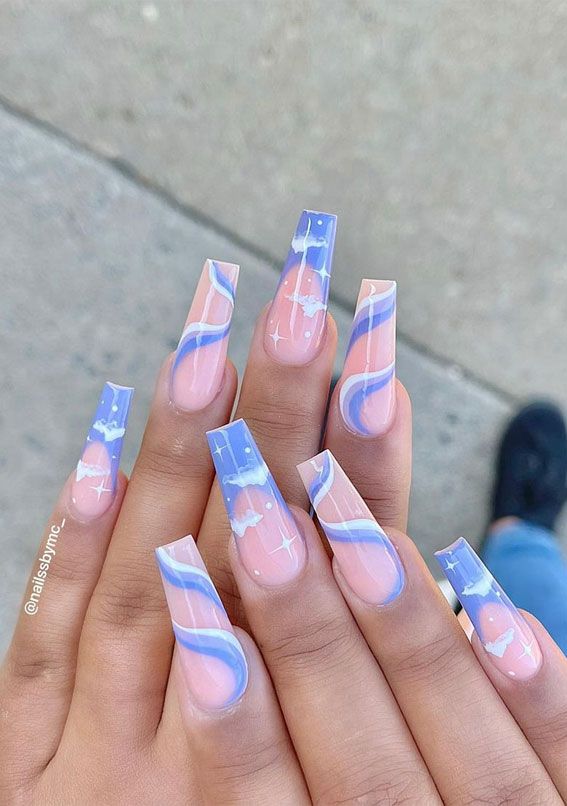 Pastel Swirl Cloud Star Coffin Nails Pastel Swirl Cloud Star Coffin Nails — Summer Coffin Nails 2027