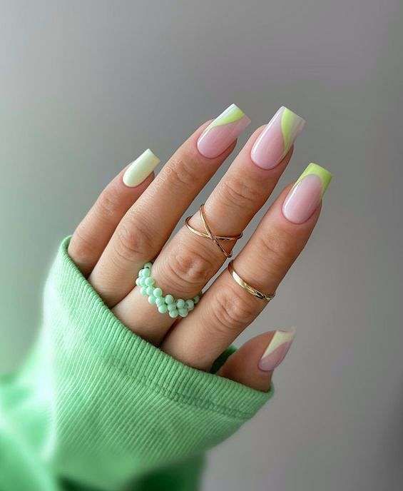 Lime Green Abstract French Square Nails Lime Green Abstract French Square Nails — Summer Coffin Nails 2027