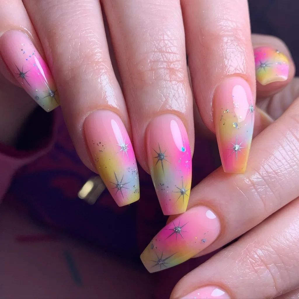 Glossy With Scattered Glitter Visual Idea Glossy With Scattered Glitter Visual Idea — Summer Coffin Nails 2027