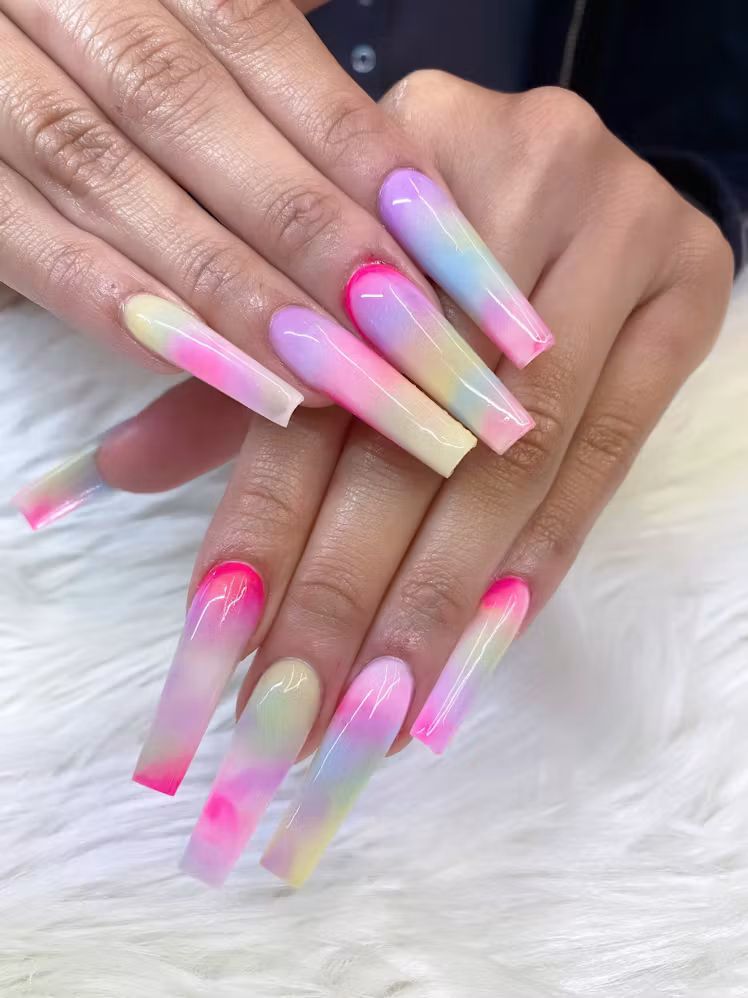 Neon Tie-Dye Jelly Coffin Nails Neon Tie-Dye Jelly Coffin Nails — Summer Coffin Nails 2027