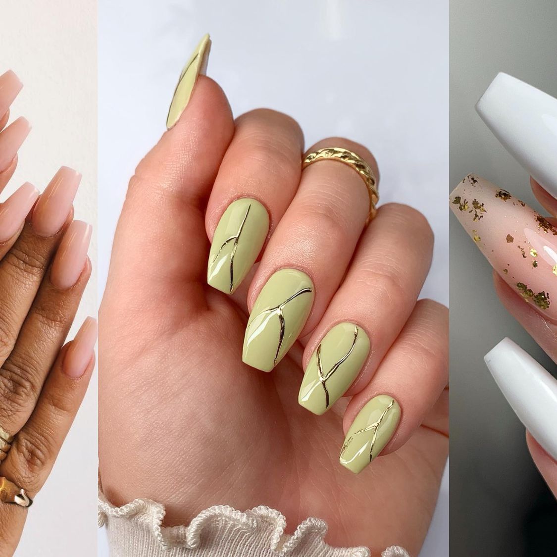 Light Green Gold Line Art Coffin Nails Light Green Gold Line Art Coffin Nails — Summer Coffin Nails 2027