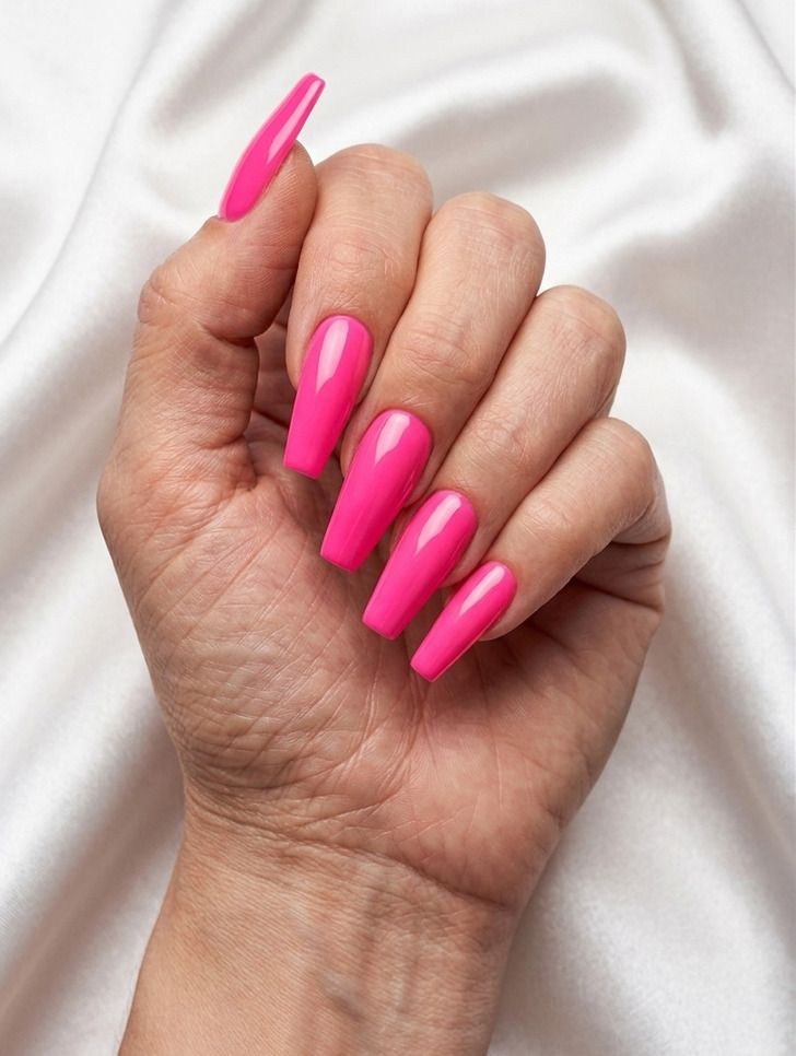 Vibrant Hot Pink Glossy Coffin Nails Vibrant Hot Pink Glossy Coffin Nails — Summer Coffin Nails 2027
