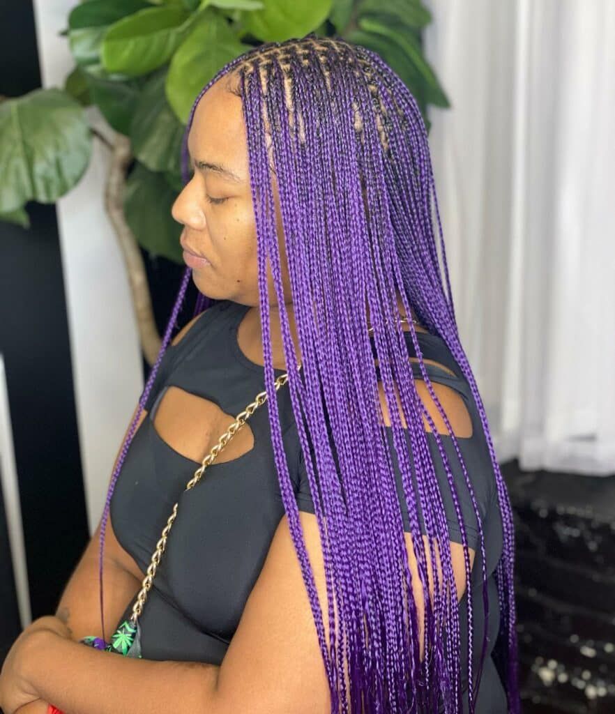 No Bangs Thick Mid-Back Purple Knotless Braids — Purple Knotless Braids 2027
