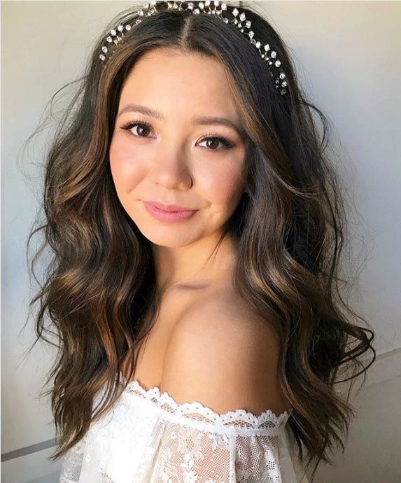 Voluminous Curls With Caramel Highlights and Headband Voluminous Curls With Caramel Highlights and Headband — Engagement Party Hairstyles 2027