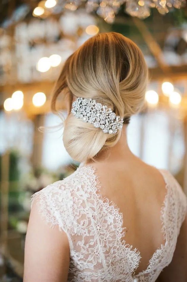 Blonde Chignon With Sparkling Accessory Blonde Chignon With Sparkling Accessory — Engagement Party Hairstyles 2027