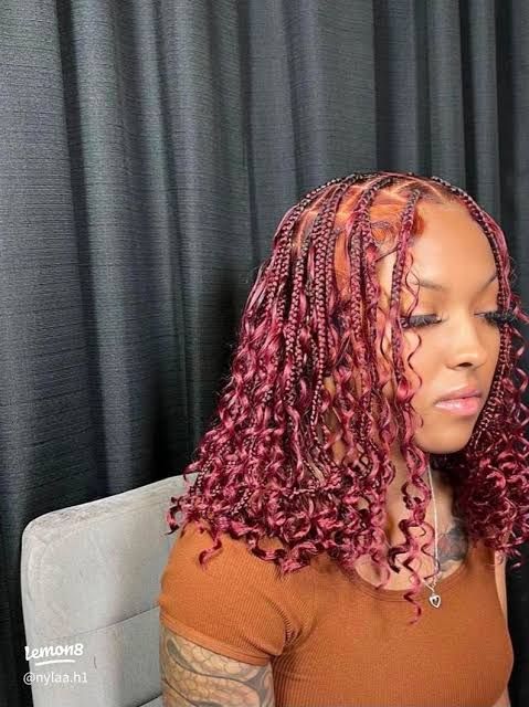 Textured Collarbone Burgundy Braids Textured Collarbone Burgundy Braids — Burgundy Knotless Braids 2027