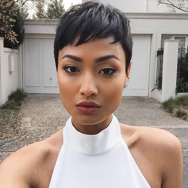 Piecey Black Pixie With Wispy Bangs Piecey Black Pixie With Wispy Bangs — Classic Pixie 2027