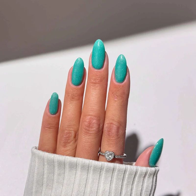 Vibrant Turquoise Shimmer Finish Nails — Turquoise Nails 2027