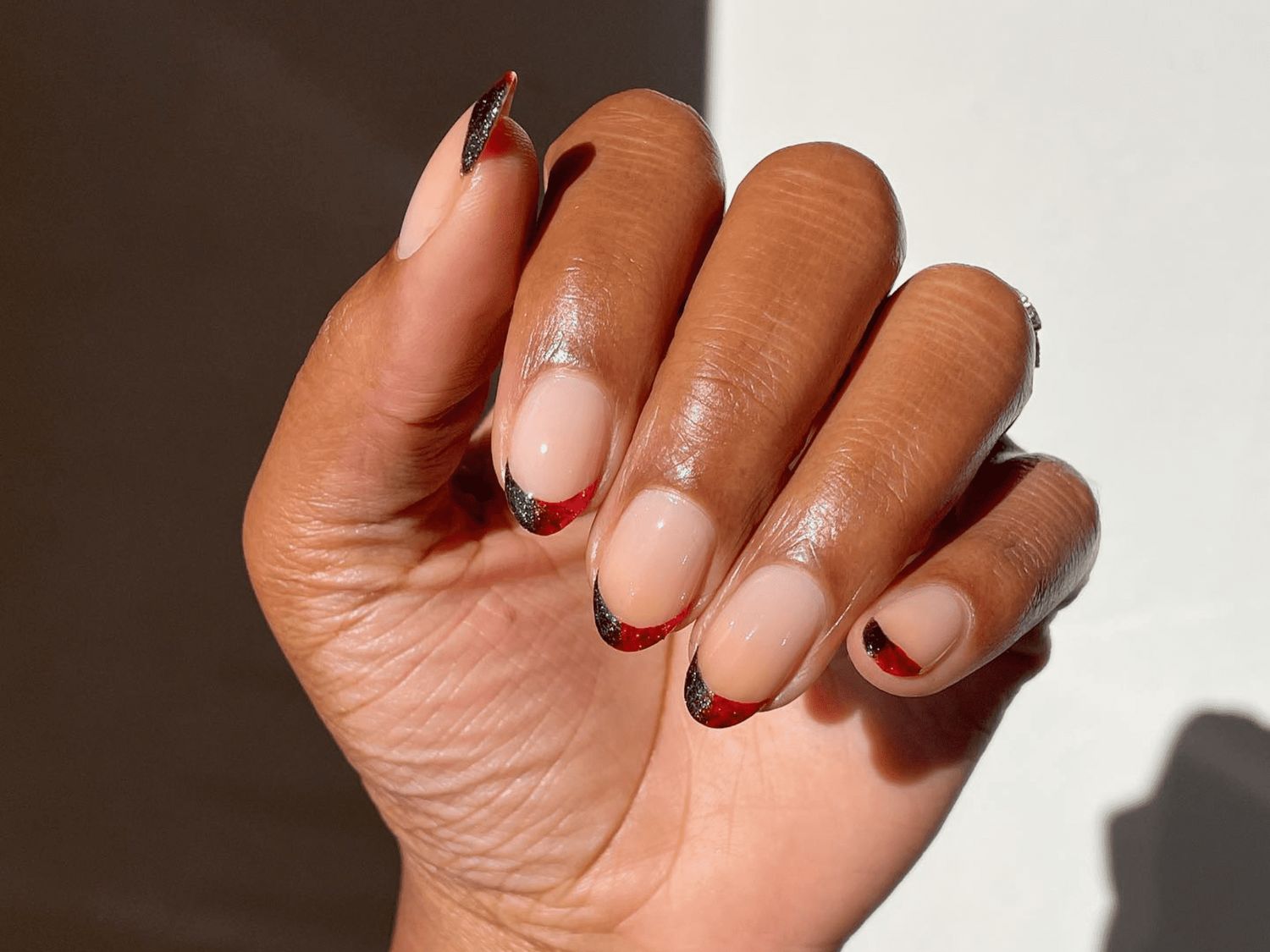 Short Black and Red Tip French Manicure Short Black and Red Tip French Manicure — Red and Black Nails 2027
