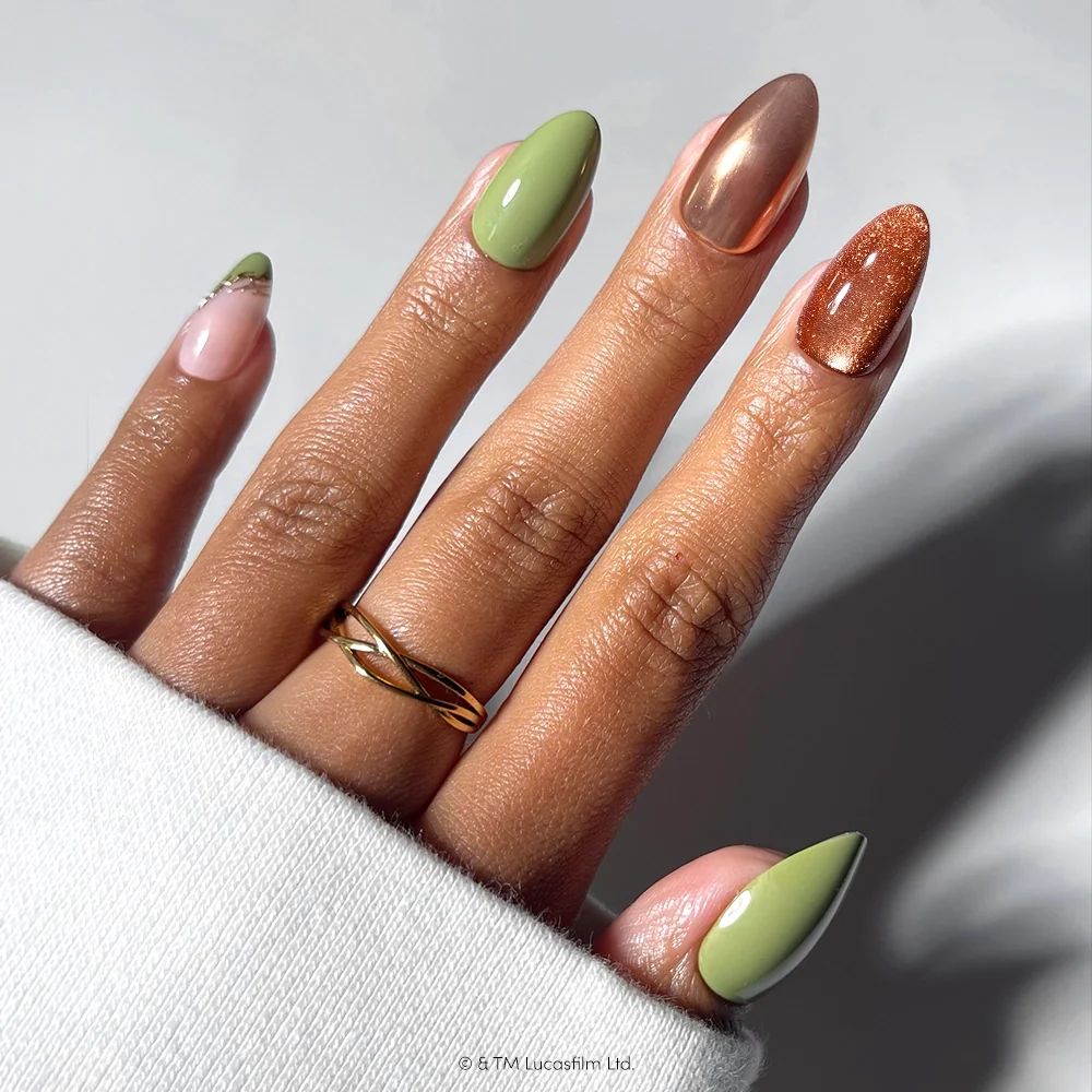 Sage Green Rose Gold Chrome Stilettos Sage Green Rose Gold Chrome Stilettos — Lucky Nails 2027