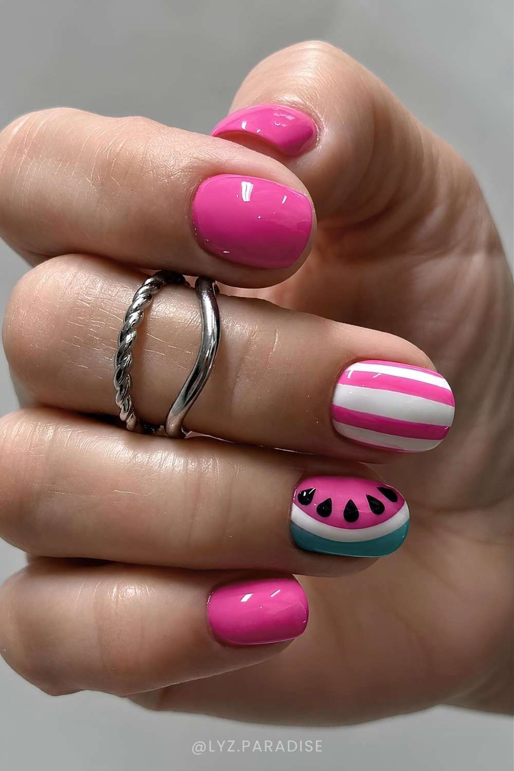 Visual Idea — Short Square Nails In A Glossy Finish Visual Idea — Short Square Nails In A Glossy Finish — Watermelon Nails 2027