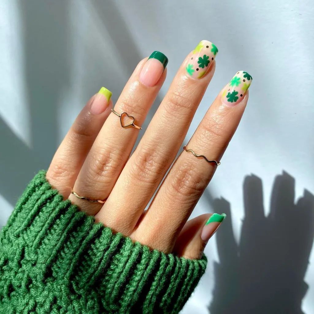 Emerald French Tips with Clover Accents Emerald French Tips with Clover Accents — Lucky Nails 2027