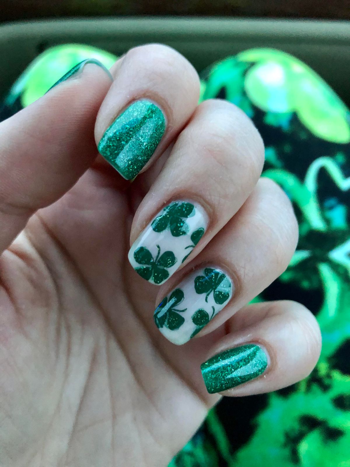 Bright Green Glitter All-Over Clover Pattern Bright Green Glitter All-Over Clover Pattern — Lucky Nails 2027