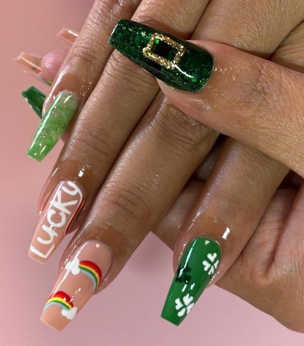 Long Coffin Lucky Text Rainbows and Buckle Long Coffin Lucky Text Rainbows and Buckle — Lucky Nails 2027