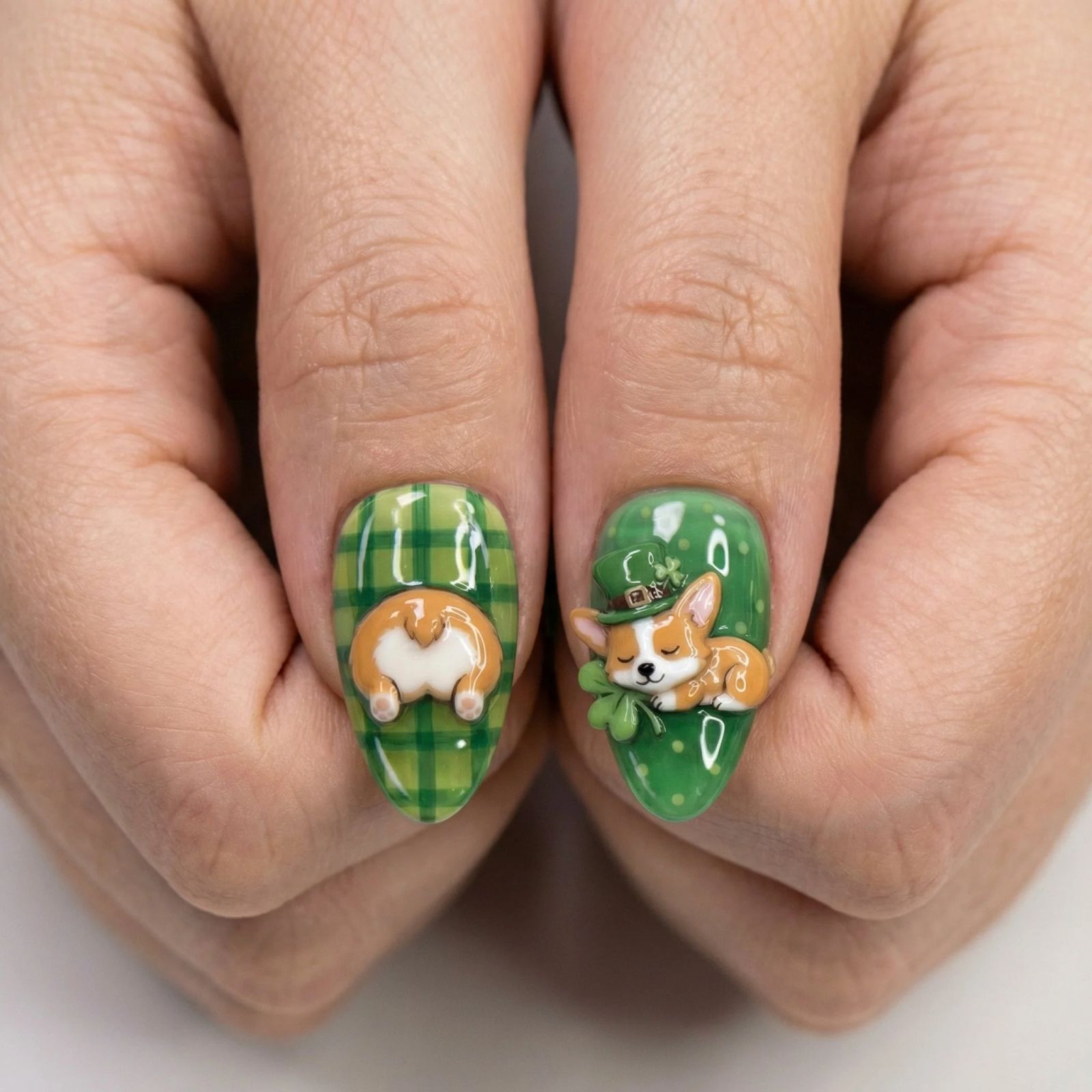 3D Corgi and Clover Oval Nails 3D Corgi and Clover Oval Nails — Lucky Nails 2027