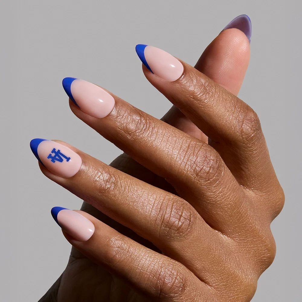 Nude Pink French Tips with Team Logo Nude Pink French Tips with Team Logo — Baseball Nails 2027