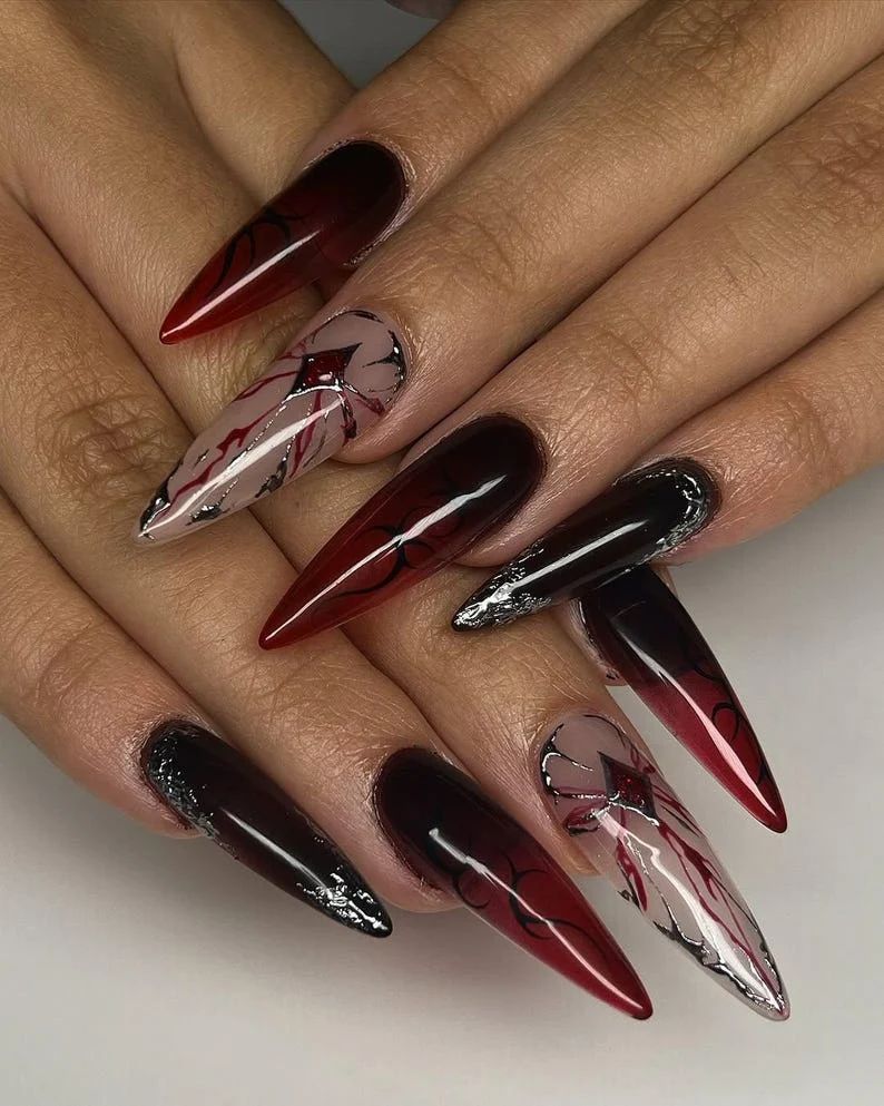 Red to Black Ombre Flames Red to Black Ombre Flames — Vampire Nails 2027
