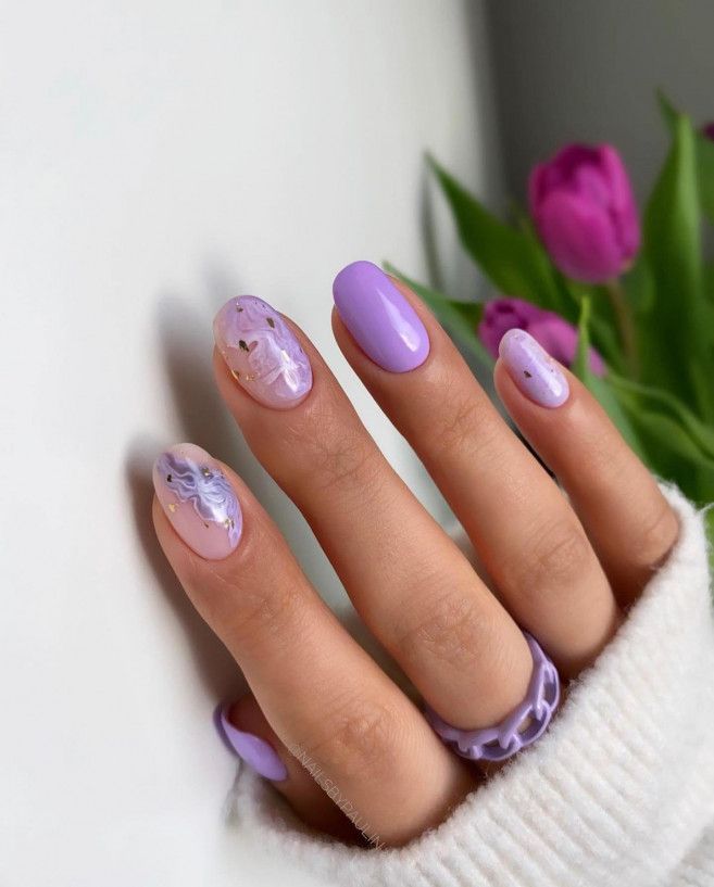 Pastel Purple Swirls and Gold Foil Nails Pastel Purple Swirls and Gold Foil Nails — Pastel Purple Nails 2027
