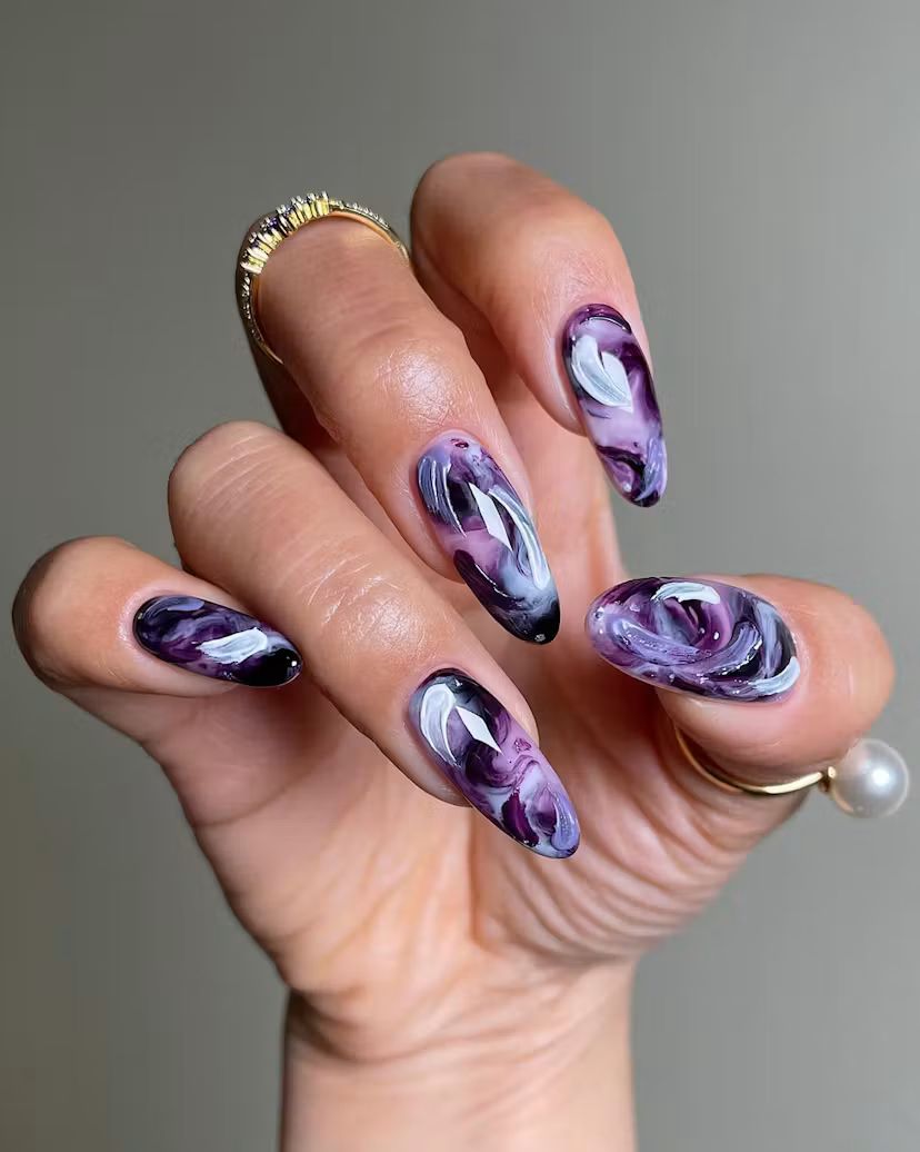 Glossy With A Marbled Effect Visual Idea Glossy With A Marbled Effect Visual Idea — Pastel Purple Nails 2027