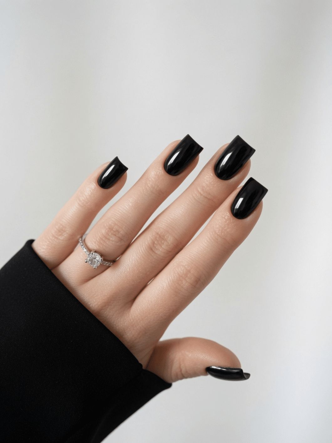 Sharp Short Square Glossy Black — Glossy Black Nails 2027
