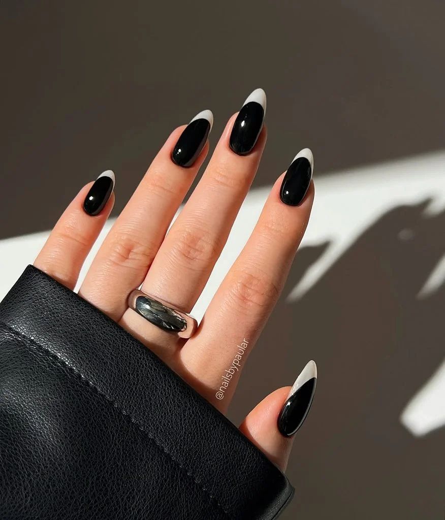 Glossy Black with Sharp White French Tip — Glossy Black Nails 2027